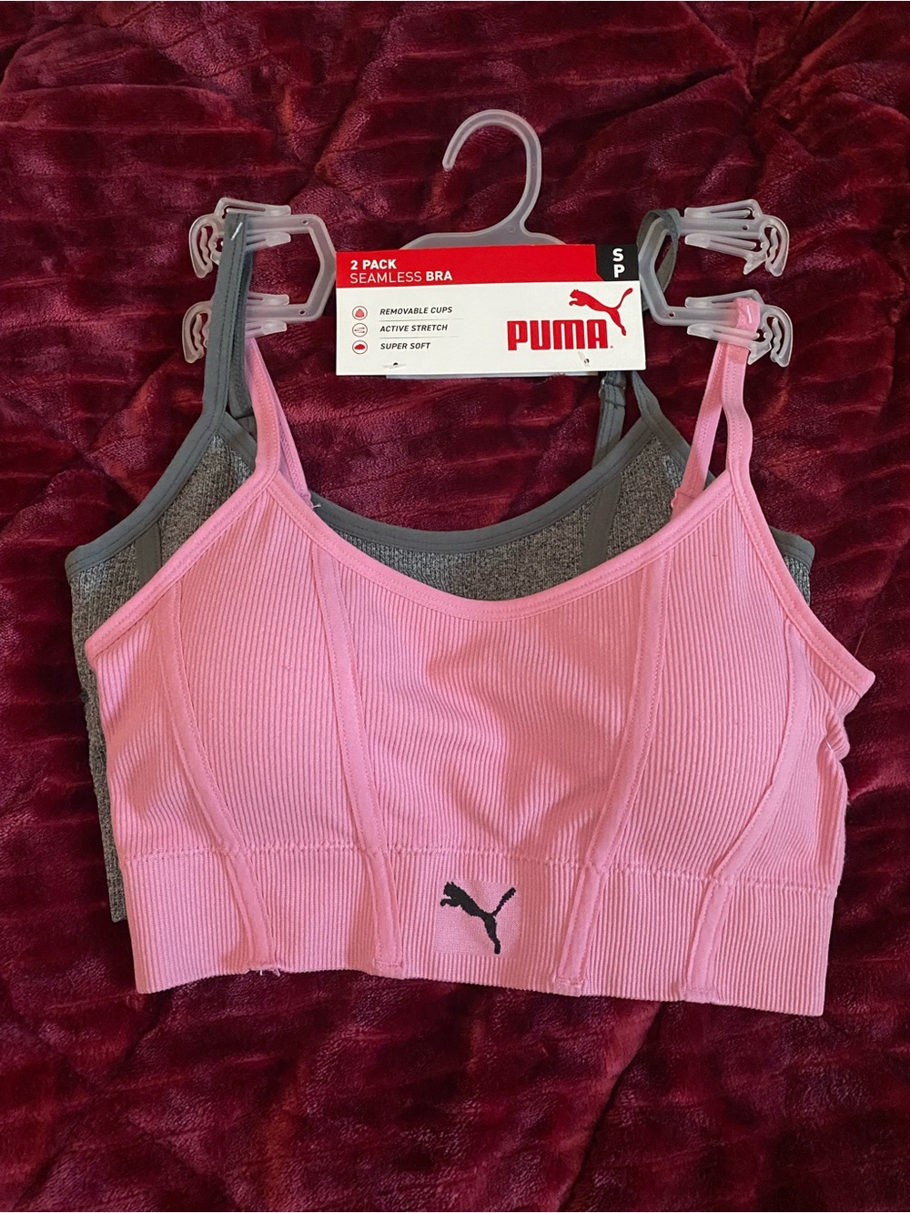 Puma Pink & Gray Seamless Ribbed 2-Pack Sports Bras